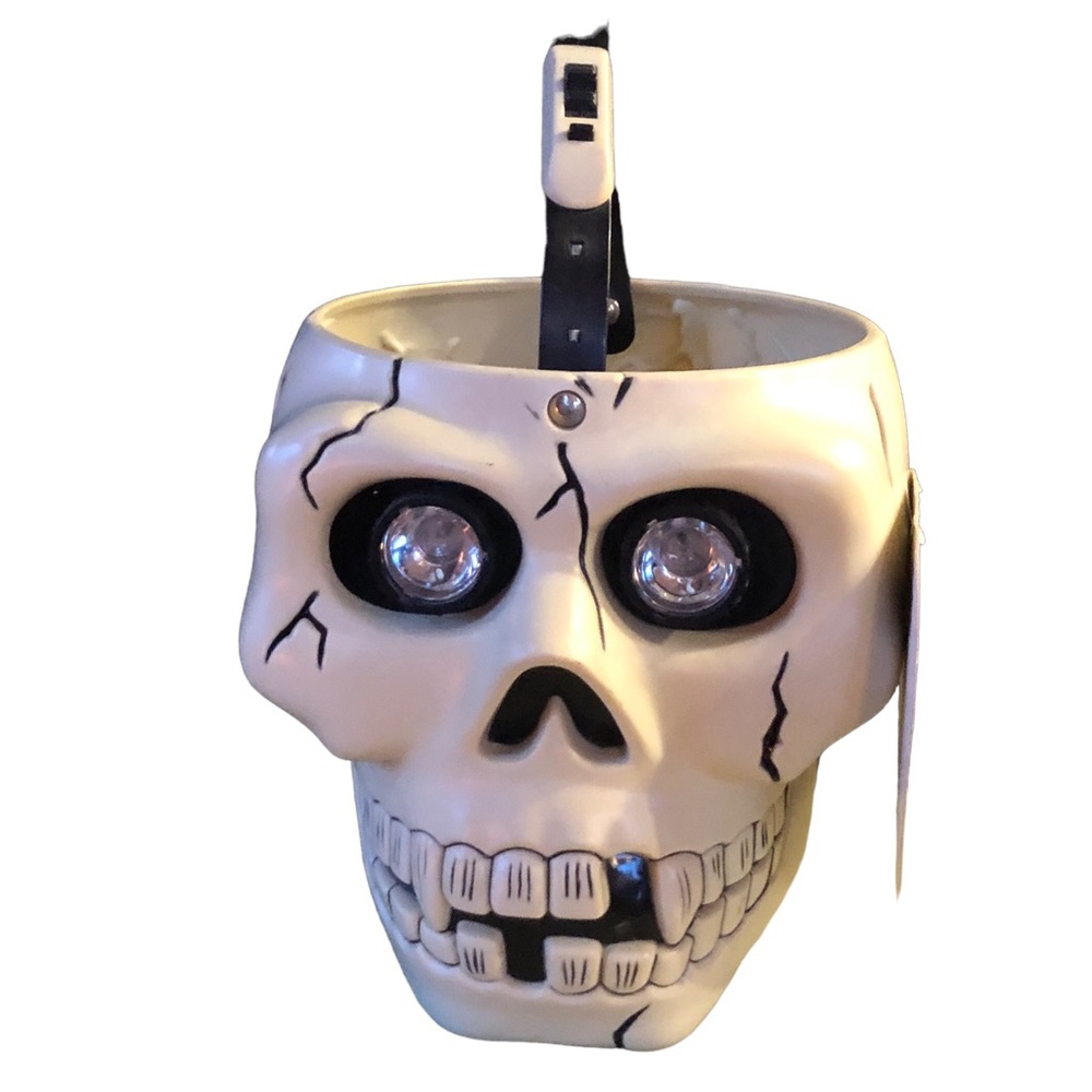 Halloween Skull Skeleton 1998 VTG Bucket Pail Flashlight Eyes Scary Treat Spook